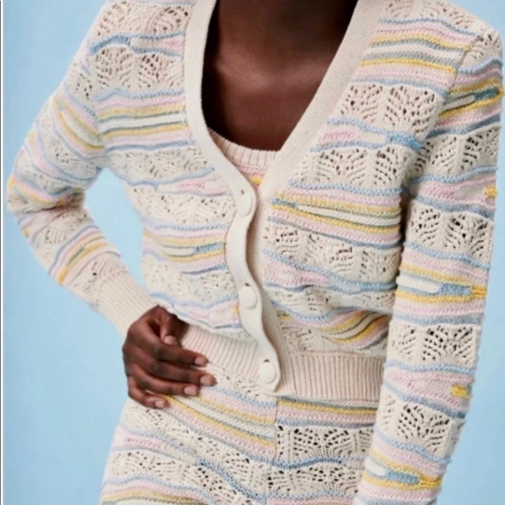 ZARA Pointelle Knit Sweater & Shorts Set - Multicolored